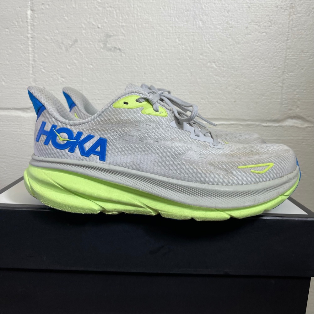 Hoka One One Clifton 9 1127895 STLC Gray Electric Blue Running Shoes Men's 10 D